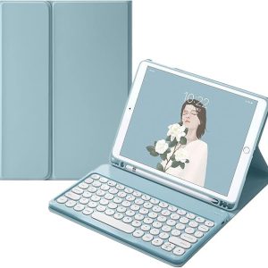 iPad mini5 mini4 mini 1 2 3 キーボード ケース 丸型キー 可愛い カラーキーボード カラフル iPad Mini 第 5 世代 アイパッド ミニ5 丸い 分離式 キーボード付き カバー アップル ペンシル 収納可能 (mini1/2/3/4/5, ブルー)